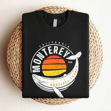 Camiseta de mujer con estampado de ballena de Monterey, California, de manga larga o corta - Negro - Ver 3