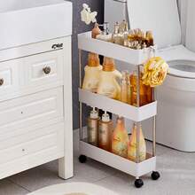 Multifunctional White Sliding Storage Rack Trolley, Hollow Drainage Multi-Layer Ultra-Thin Storage Cart, Slim Storage Cart, Roller Storage Cart, Narrow Storage Rack, Bathroom Storage Rack, Suitable For Kitchen, Bathroom, Laundry Room Mobile Storage Rack, Space-Saving Storage Rack, Multi-Layer Floor-Standing Storage Rack, Suitable For Kitchen, Laundry Room And Other Narrow Spaces Tower Storage Rack - Multicolor - View 4