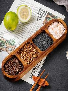 1 Set Wooden Divided Serving Tray, Includes 2/3/4 Compartments, Suitable For Appetizers, Desserts, Cookies, Fruits, Vegetables And Other Foods. Exquisite Wooden Serving Platter, Essential For Daily Home Life, Applicable For Dining Table Decor, Housewarming, Christmas Party, Kitchen Supplies, Gathering Meals, Family Dining, Afternoon Tea And Picnics, An Excellent Choice For Housewarming Gifts. - Multicolor - View 12
