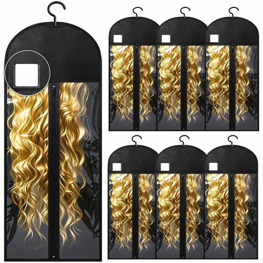 6-Pack Extra Long Wig Storage Bags With Hanger For Travel & Closet - 01 Black 6PCS - View 1