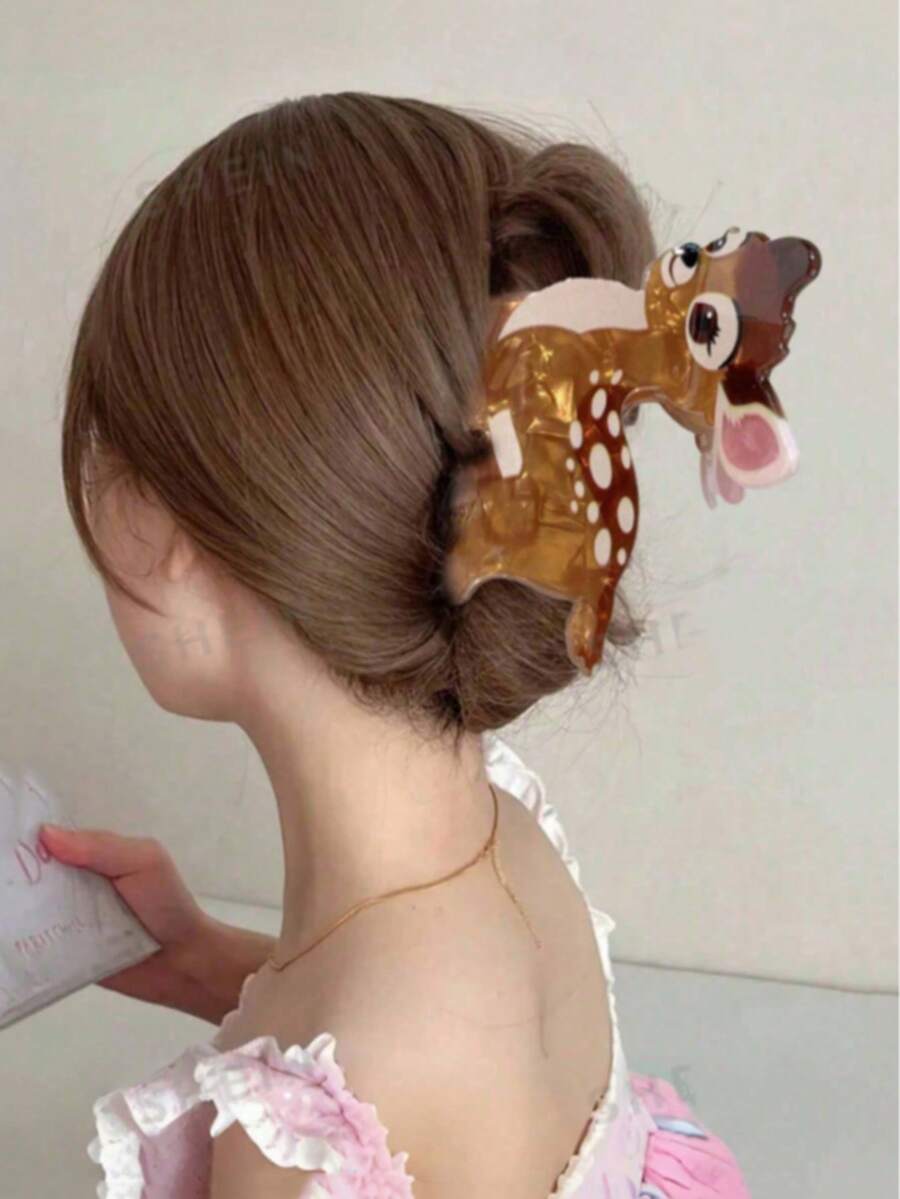 1pc Creative New Cartoon Animal Claw Clip, Versatile Acrylic Cute Deer Hair Clip, Stylish Hair Accessory - Multicolor - View 1
