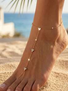 Dainty Boho Flower Rhinestone Toe Ring Anklet Summer Vacation Crystal Ankle Bracelets Summer Beach Jewelry Accessories For Women Daily Wear Party Gifts - Multicolor - View 10