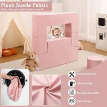 Sofá de juego infantil modular de 6 piezas, sofá de espuma para niños pequeños con funda extraíble - Rosa - Ver 5