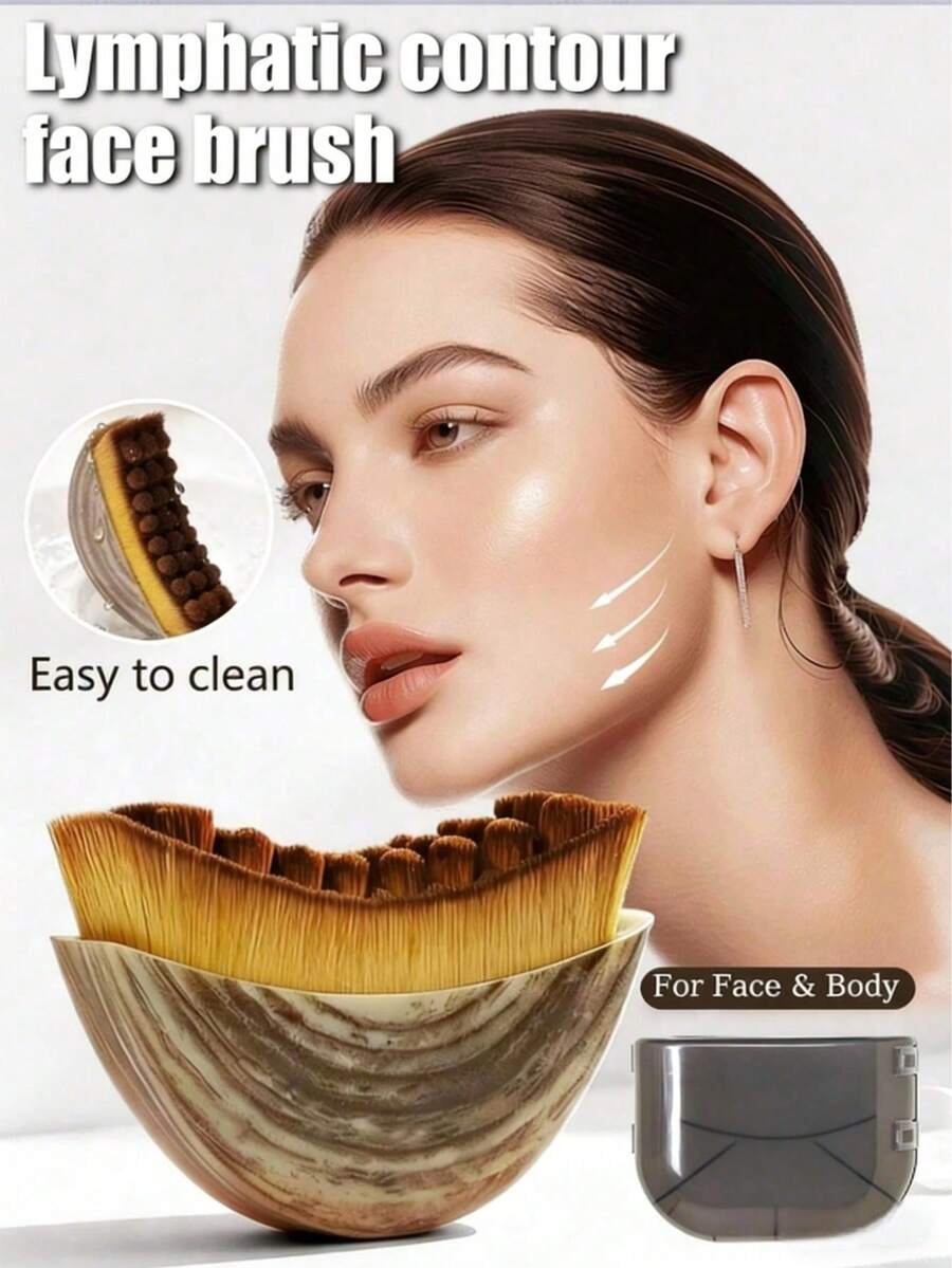 1pc Lymphatic Drainage Facial Brush - Dry Brushing Massager For Face Shaping And Jawline Sculpting - Ergonomic Design Precisely Fits Skin And Relieves Fatigue - Brown - View 1