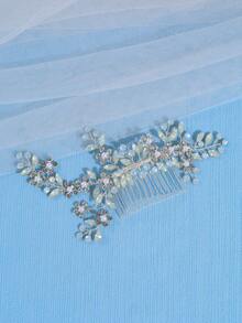 1 pieza Peineta de novia elegante de aleación púrpura adornada con rhinestones y perlas, ideal para bodas, banquetes, fiestas y uso diario, tiaras reales, peinetas, tocados - Multicolor - Ver 9