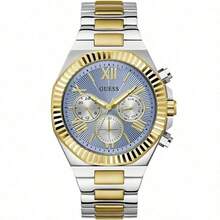 Guess Reloj de cuarzo multifuncional, esfera retro, caja de acero inoxidable, esfera negra, accesorio de reloj de lujo para playa de verano, pulsera de acero de moda para hombres, estilo casual de negocios, adecuado como regalo de aniversario o Día del Padre GW0703G3 - Azul cielo - Ver 9