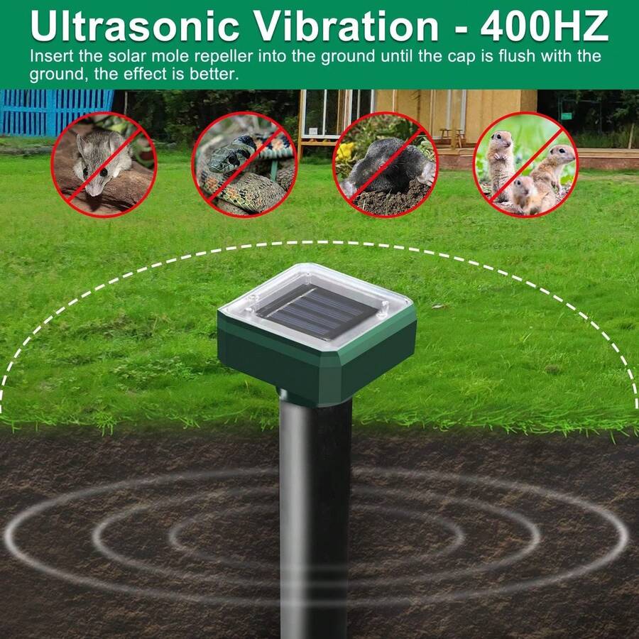 Mole Repellent Solar Powered ,Snake Vole Repellent Outdoor, Gopher Repeller Ultrasonic Solar Powered For Lawn Garden Waterproof, Mole Spikes,Get Rid Of Moles Groundhog Chipmunk Repellent - màu đen - Xem 1
