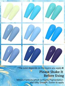 GAVY-9PCS/SET 天蓝色美甲凝胶套装，UV/LED固化，7ml浓稠质地，新款小黑瓶，女生美甲美足必备套装 - 彩色 - 查看 3