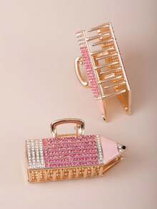 1 Piece Women's Unique Design Pencil Tennis Racket, Rhinestone-Embellished, Fashionable Cute Cartoon Half-Up Hair Claw Clip Hair Accessory Hairpin - Multicolor - View 6