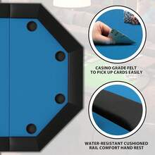 Mesa plegable de póquer octágono con almohadilla antideslizante y diseño plegable de Texas, soportes de copa de plástico/acero inoxidable para 8 jugadores, mesa plegable de blackjack ideal para fiestas en casa y noches de cartas - vaso de plástico azul - Ver 5