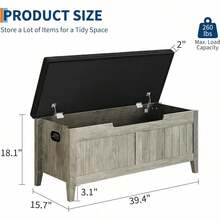 Banco de almacenamiento con cojín, caja de almacenamiento de madera de 39,4" con 2 bisagras de , bancos de zapatos de entrada con Flip-Top, maletero grande para sala de estar, dormitorio, fácil montaje - Gris - Ver 2
