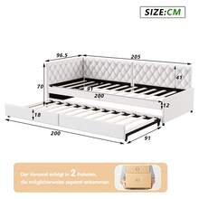 Ausziehbares Schlafsofa 90x200 cm, Tagesbett Ausziehbar Polster Schlafcouch Ausziehbett mit Lattenrost Multifunktionsbett Funktionsbett Daybed für Wohnzimmer Schlafzimmer, ohne Matratze - Beige-C - Übersicht 2