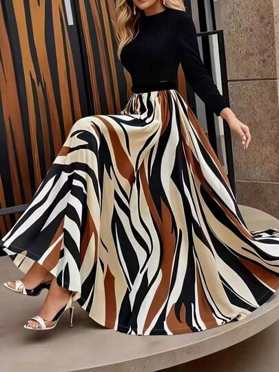 Women's Colorblock Striped Casual Elegant Bohemian Holiday Midi Skirt
