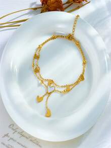 1Pc New Minimalist Fashion Delicate Irregular Geometry Stainless Steel Double Layer Bracelet - Yellow Gold - View 2