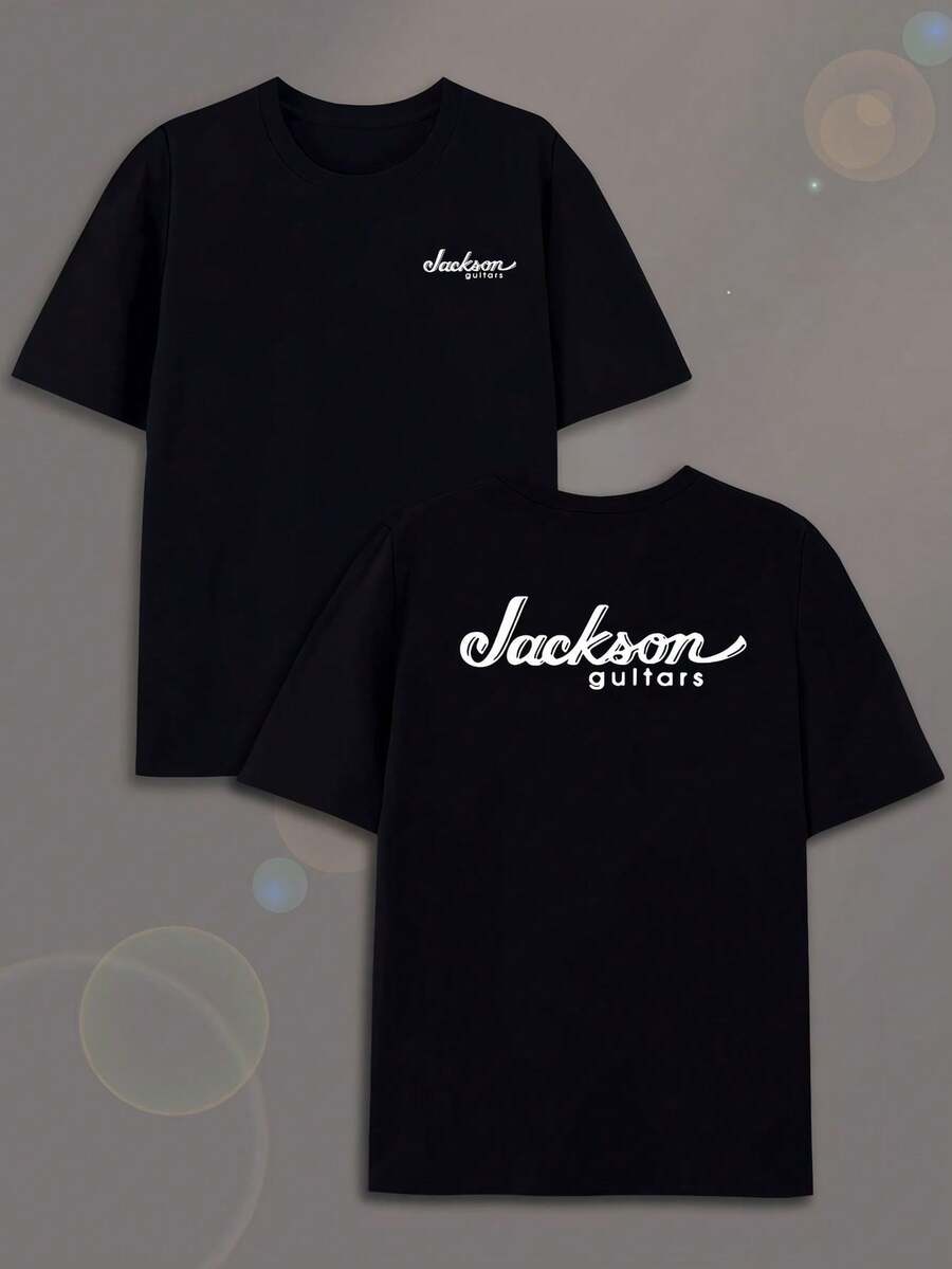 Jackson Guitars T-Shirt For Music Lovers Clic Crew K, Short-Sve Black Tee With White Text Logo On Chest & Upper Back, Soft Ooth Solid Fabric, Casual Comfortable, Suitable For All Sea Oversized T Shirt - 黑色 - 查看 1