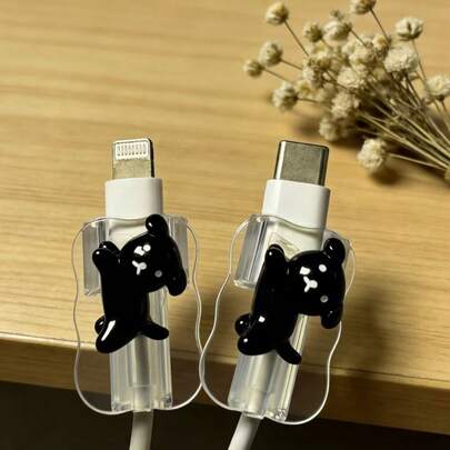 2pcs Cute Puppy Universal Lightning (5-14) Type-C Cable Protector - Durable, Shockproof, Fashionable Phone Accessory Design - Plastic Cable Protector With Adorable Bow Decor, Charging Cable Protector