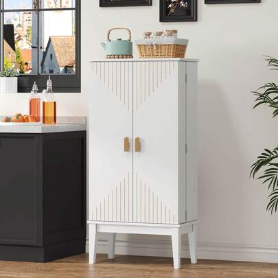 Kitchen Cabinet Measuring 120 X 59 X 30 Cm, Sideboard, Spacious Two-Door Storage Cabinet With Shelf On The Door, Vintage Style, Ideal For Kitchen, Dining Room, Living Room And Hallway.