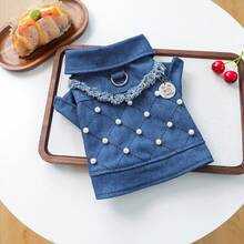 PETCIRCLE 1件宠物衣服，狗狗/猫咪套装，小型犬/幼犬时尚可爱舒适珍珠链外套 - 藍色 - 查看 11