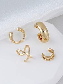 4pcs Minimalist Non-Pierced Cartilage Ear Clips, Suitable For Women's Daily Wear, Dates, Parties, Copper Jewelry - Yellow Gold - View 2
