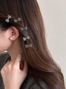 5个/套 水钻蝴蝶结发夹，迷你发卡，适合女孩，侧刘海发夹 - 彩色 - 查看 3