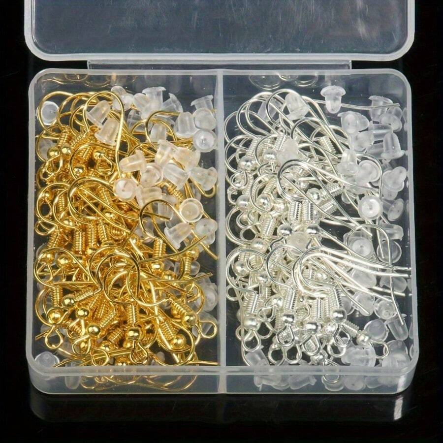 350个/袋,50个耳环配件钩耳环支架+300个透明耳钉,DIY耳环制作配件 - 盒裝(耳環+耳堵) - 查看 1