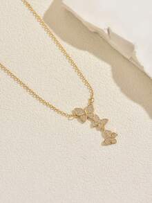 Dây chuyền hình bướm đính đá CZ màu vàng đồng dành cho nữ, kiểu dáng thả rủ tinh tế, trang sức pha lê sang trọng. - Vàng - Xem 4