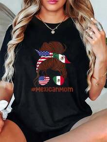 Camiseta Unisex 100% Algodón para el Día de la Madre Mexicana, con Estampado 'Mamá Mexicana Orgullosa', para Hombre y Mujer, Cuello Redondo, Manga Corta, Estilo Casual - Negro - Ver 6