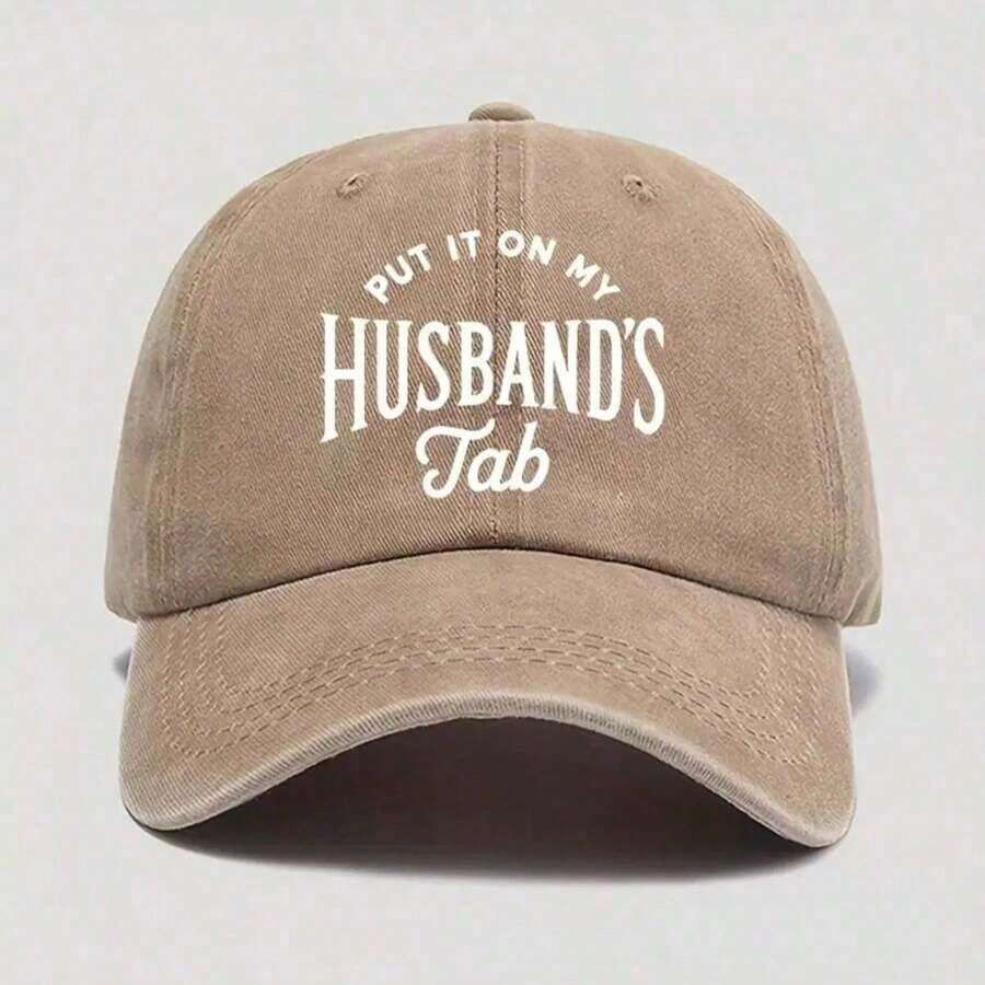Funny Printed Baseball Cap - "PUT IT ON MY HUSBAND'S TAB" Washable Dad Hat, Soft & Comfortable Outdoor Casual Hat For Men Women,Trucker Hat,Beach Hat - Khaki - 查看 1