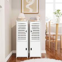 3-Tier Free Standing Double Door Bathroom Floor Cabinet, Multifunctional Waterproof Small Storage Cabinet Suitable For Bathroom, Bedroom, Office - White - View 8