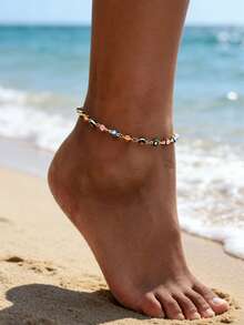 1pc Multicolored Fashionable Bohemian Turkish Eye Design Anklet, Suitable For Women's Daily Wear And Beach Jewelry - Multicolor - View 12