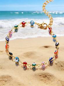1pc Multicolored Fashionable Bohemian Turkish Eye Design Anklet, Suitable For Women's Daily Wear And Beach Jewelry - Multicolor - View 15