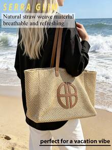 Women's Aesthetic Woven Beach Tote Bag Large-Size Women's Handbag Summer Multifunctional Shoulder Bag Spacious Summer Beach Woven Bag Beach Bag Bucket Bag Shopping Tote Vacation Storage Bag Fashionable Color-Block Design Perfect For Beach Travel Vacation Leisure Birthday Gift Valentine's Day Gift Mother's Day Gift - Nhiều màu - Xem 2