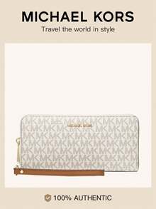 Michael Kors MK Jet Set Monogram Ultra Slim Thin Women Wallet RFID Blocking Credit Card Holder Bifold Long Ladies Billfold Zipper Around Wallet - White - View 1