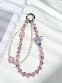 1件粉色蝴蝶珍珠闪亮钻石手机挂件 - 手工串珠手机链，相机防丢链，旅行防丢手机链，包包挂件，钥匙扣，适用于苹果iPods Pro蓝牙耳机盒，节日礼物（女士款） - 彩色 - 查看 2