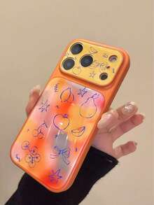 Summer Ins Niche Orange Gradient Line Fruit Pattern Phone Case Compatible With Iphone 17 Pro Max, 16 Pro New, 14 Pro, 15 Pro, Creative Full-Covered Anti-Fall Phone Cover - Orange - View 5