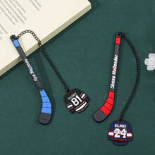 Ice Hockey Match Showdown Metal Alloy Compact Bookmark - Ice Hockey Stick & Jersey Pendant Design, Suitable For Female Ice Hockey Sports & Novel Lovers - Color - View 2