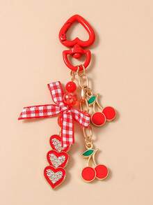 1pc Fruit Bow Keychain, Cherry Heart Keyring, Girl Bag Charm - Multicolor - View 5