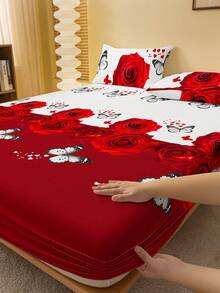 2/3 Pcs Printed Fitted Sheet Set, Bedding, Bed Sheet Set, Soft And Comfortable Bedding, Room Decor, Skin-Friendly Bed Cover Set For All Season, Mattress Protector For Bedroom, Fits For Twin Full King Queen Size Bed, 1 Fitted Sheet And 2 Pillowcases, Machine Washable, Fathers Day Decor, Birthday Decorations, Grad Party Decor, Fathers Day Gift, Graduation Gifts, Birthday Gifts - Bướm hồng - Xem 1