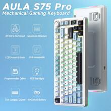 S75 PRO 无线机械键盘，PBT 键帽，声音柔和的 PC 游戏键盘，带屏幕和旋钮，RGB 背光，预润滑轴体，75% 热插拔游戏键盘。 - 查看 4