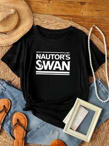 T-shirt femme imprimé du logo Nautor's Swan, en coton, tailles du S au 5XL, manches longues ou courtes - Noir - Voir 1