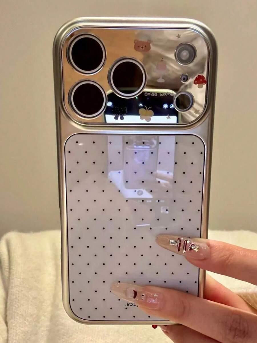 可爱波点手机壳，适用于 17 Pro Max、17 Pro、17、16 Pro Max、16 Pro、16、15 Pro Max、15 Pro、14 Pro、14 Pro Max，蝴蝶结樱桃镜头保护 PC 手机壳 - 白色 - 查看 1