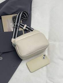 Bolso de hombro/cruzado de gran capacidad con estilo minimalista y de moda para el trabajo, adecuado para el trabajo y la escuela, con múltiples bolsillos - Beis - Ver 6
