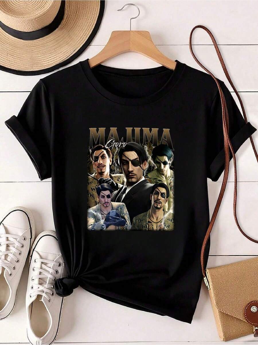 Camiseta para mujer con estampado limitado de Goro Majima, camiseta vintage de los 90 para mujer y hombre, de manga larga o corta - Negro - Ver 1