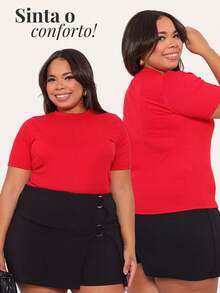 Women's Plus Size Ribbed Blouse Round Neck Elastic Comfortable Everyday Wear - Red - View 2