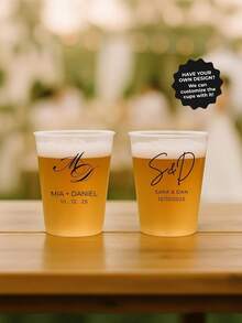 Customized 12oz Plastic Cups, Personalized With Bride And Groom Names, Customizable Plastic Cups, Personalized Party Cups, Can Print Any Logo Or Text, 12oz Shatterproof Party Cups, Ideal For Bridal Shower, Wedding, Party Decorations - Durable Plastic Cups Suitable For Cold Drinks, Beer, Champagne - Perfect Wedding Gifts And Souvenirs, Essential For Banquets - Nhiều màu - Xem 5