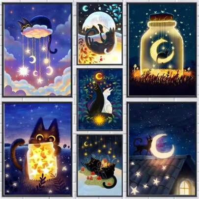 1 Pc Optinal Framed Posters Wall Arts Goodnight Cat Modern And Elegant For Home Decor Living Room Dormitory