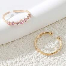 2pcs Minimalist Elegant Pink Crystal Geometric Toe Rings Set, Adjustable For Summer Party Beach Holiday Women Jewelry - Multicolor - View 4