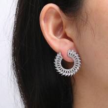 1 Pair Luxurious Zirconia Semi-Circle Earrings, Fashion Jewelry Earrings Suitable For Women's Party, Gala, Ball, And Daily Wear - Silver - View 1
