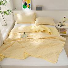 1 chiếc chăn mùa hè viền rộng, tối giản, thân thiện với da, họa tiết kẻ caro và hoa, mềm mại và mịn, thấm hút mồ hôi và thoáng khí, tối giản và thanh lịch, chăn điều hòa thời trang, chăn mùa hè nhẹ và thoáng khí. - Màu vàng duy nhất - Xem 4