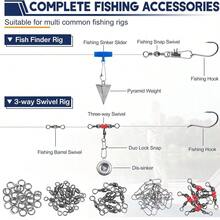 142件套钓鱼配件套装，包含各种钓鱼用具，如夹子、转环、快挂、钓鱼工具 - 彩色 - 查看 4